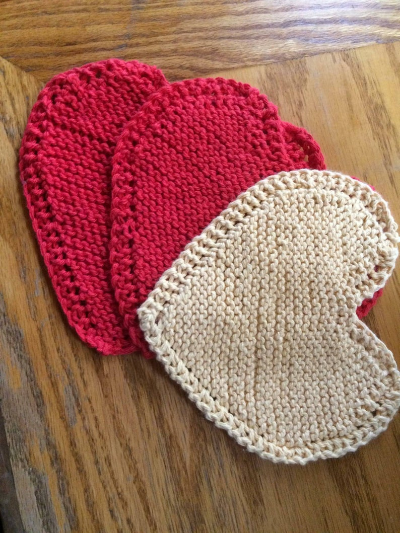 Heart Shaped Dishcloth Knitting Pattern Knit Cotton Heart Dishcloth Kitchen Decor