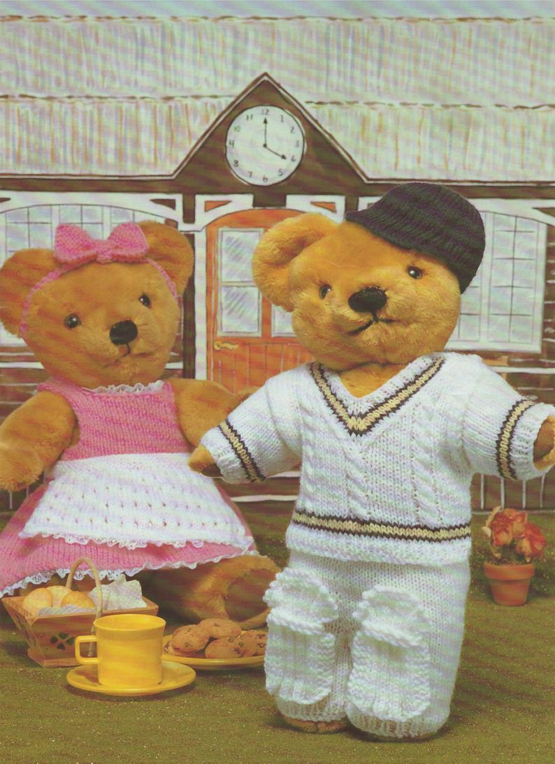 Knitting Patterns For Teddy Bear Clothes Teddy Bear Clothes Knitting Pattern Pdf Cricket Outfit For Boy Teddy Bears And Dress With Apron For Girl Teddy Bears Dk Yarn Pdf Download