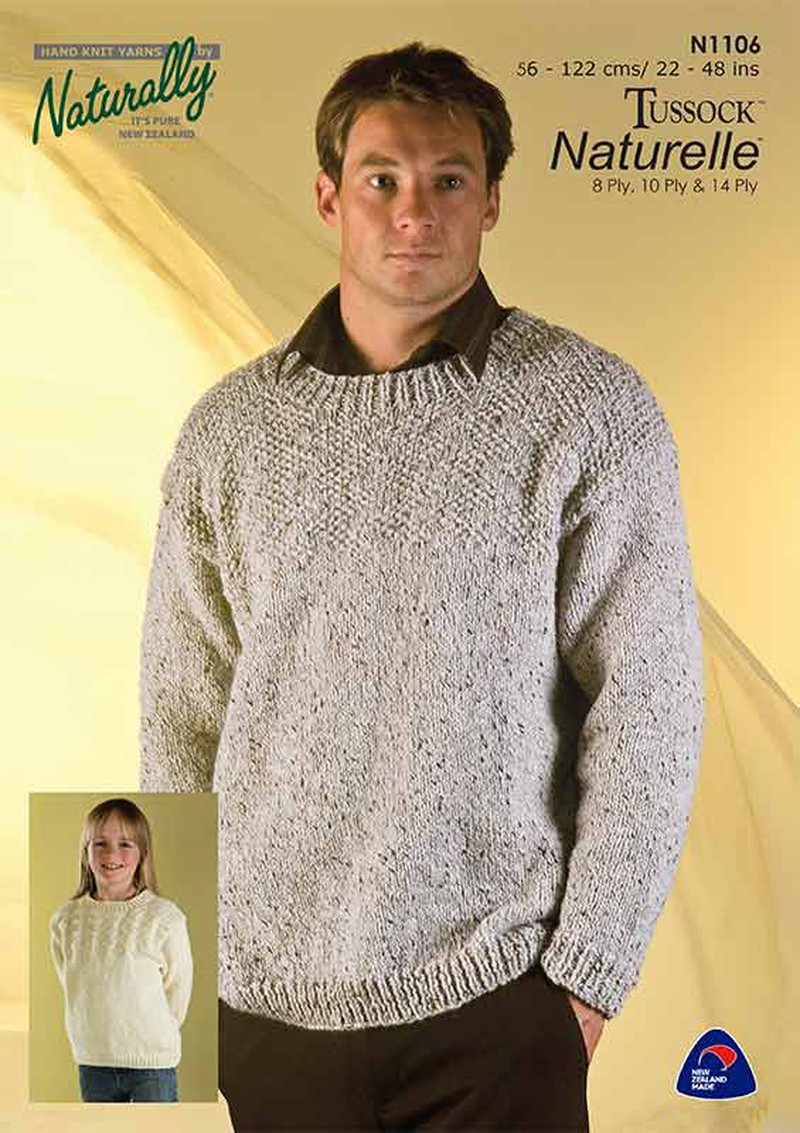 8 Ply Wool Knitting Patterns Naturally N1106 Sweater In 8ply 10ply 14ply