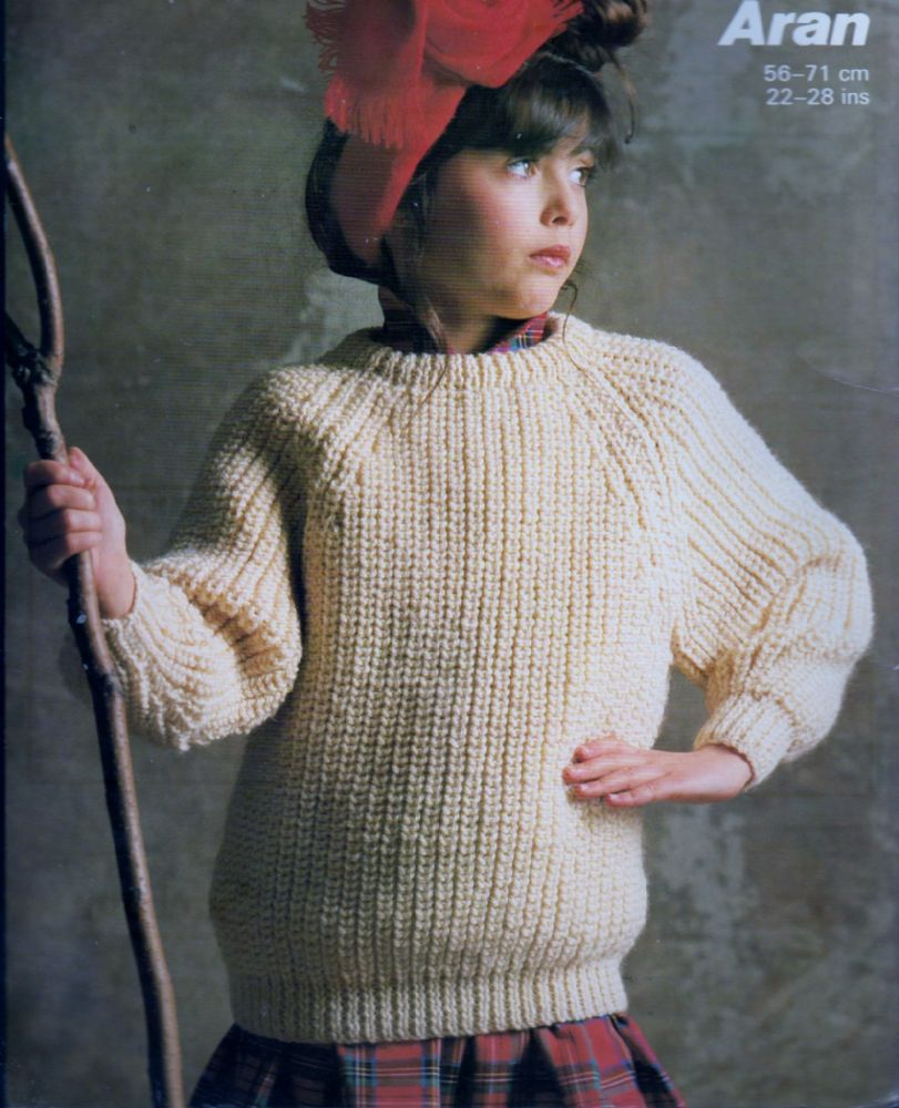 Aran Jumper Knitting Patterns Original Vintage Knitting Pattern To Make A Childs Easy Aran Sweater Jumper Pullover Chest 22 26