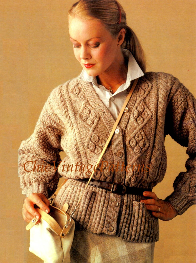 Aran Knit Cardigan Pattern Knitted Aran Cardigan Pattern Ladies Jacket Stylish Warm And Cosy Long Line Knit Instant Download Wear Belted Or Unbelted