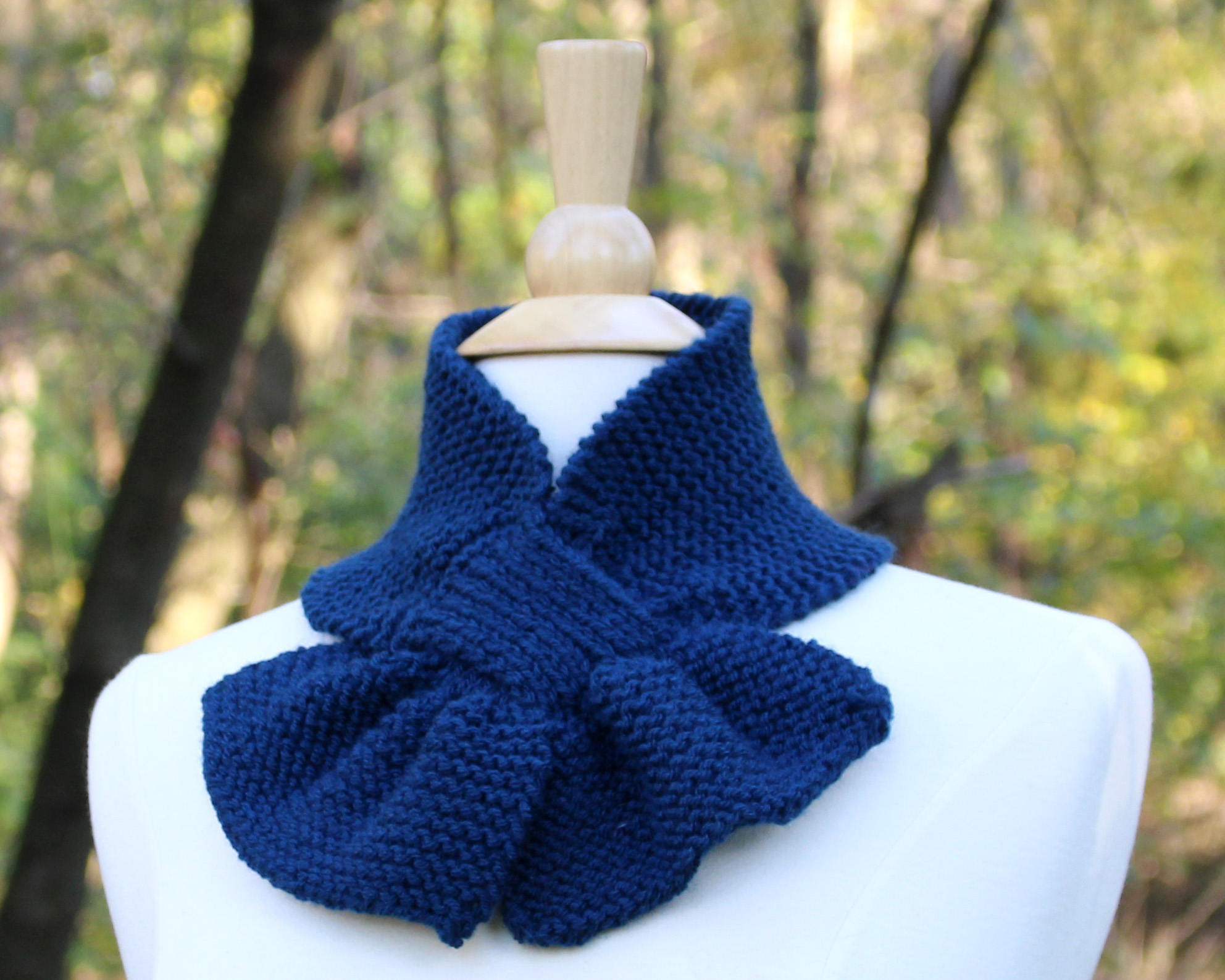 Ascot Scarf Knitting Pattern Midnight Blue Scarf Dark Blue Knit Scarf Knit Ascot Scarf Unique Scarf Pull Through Scarf Small Scarf Keyhole Scarf Gift For Her