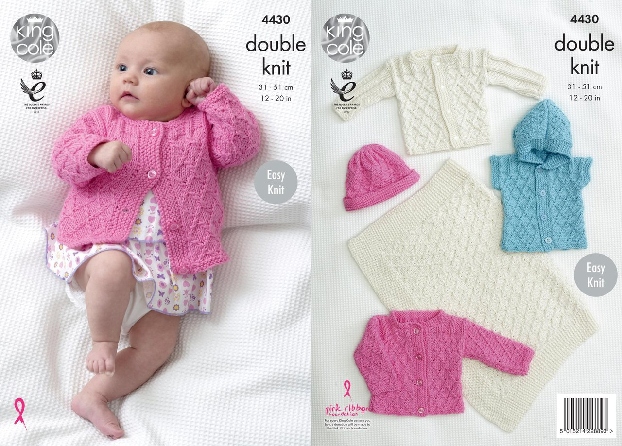 Baby Girl Blanket Knitting Patterns King Cole 4430 Knitting Pattern Easy Knit Ba Blanket Jackets Gilet And Hat In Cottonsoft Dk