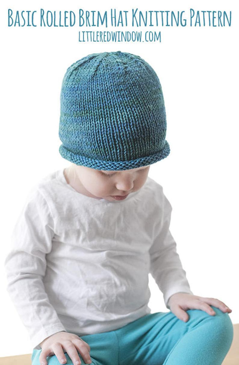Baby Hat Patterns To Knit Easy Rolled Brim Ba Hat Knitting Pattern Brimmed Hat Pattern Easy Ba Hat Easy Beanie Pattern Ba Hat Pattern Knit Hat Pattern