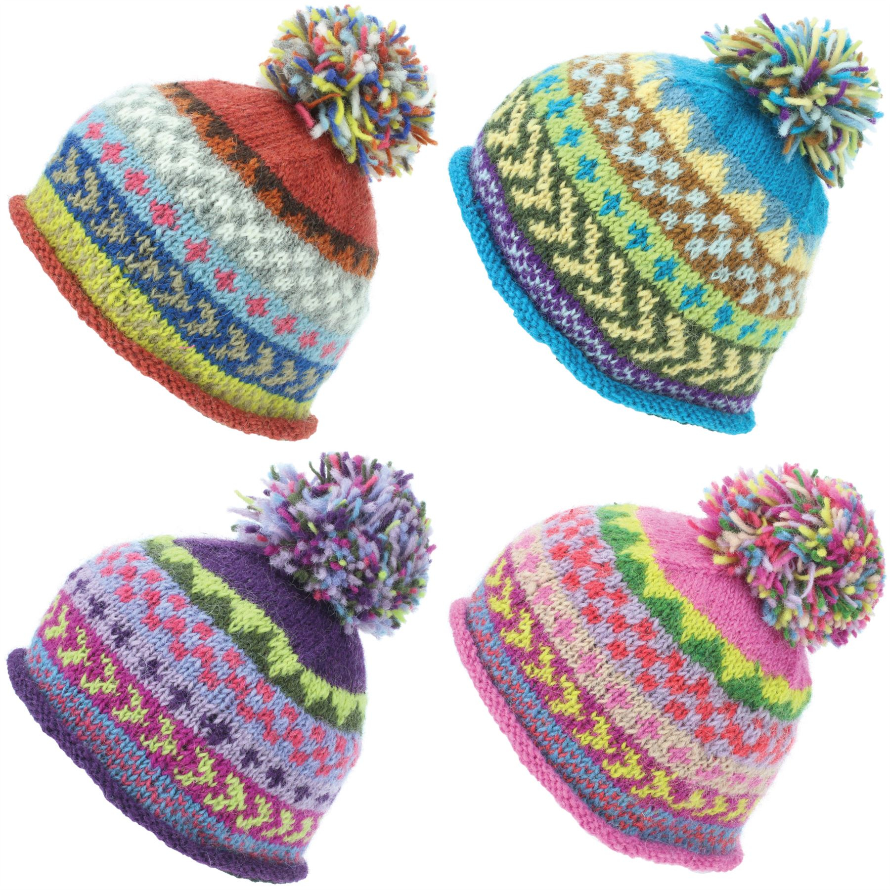 Bobble Hat Knitting Pattern Details About Beanie Hat Wool Cap Bobble Warm Winter Pattern Bright Loudelephant Lined Knit