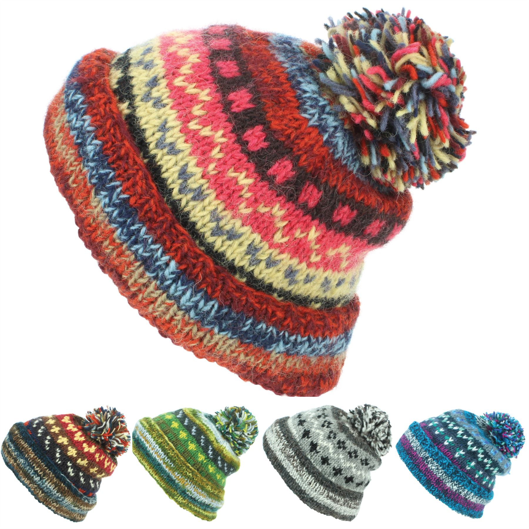 Bobble Hat Knitting Pattern Details About Chunky Wool Knit Beanie Bobble Hat Men Ladies Warm Winter Abstract Pattern Lined