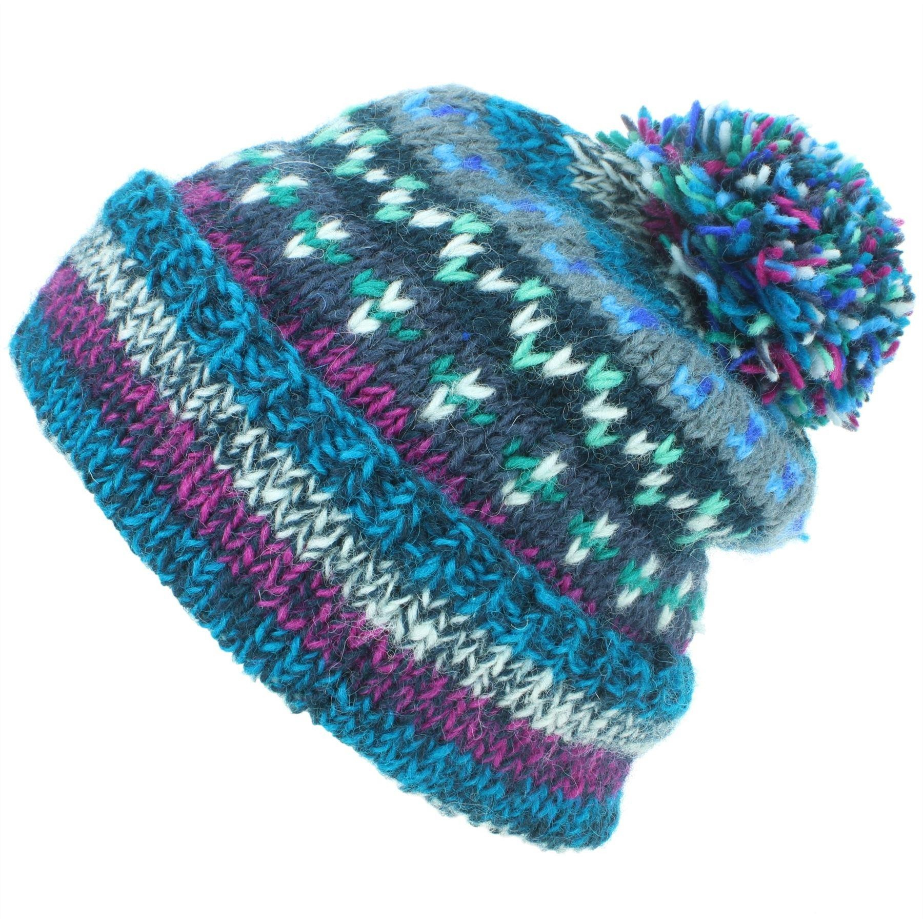Bobble Hat Knitting Pattern Loudelephant Wool Abstract Pattern Beanie Bobble Hat Blue