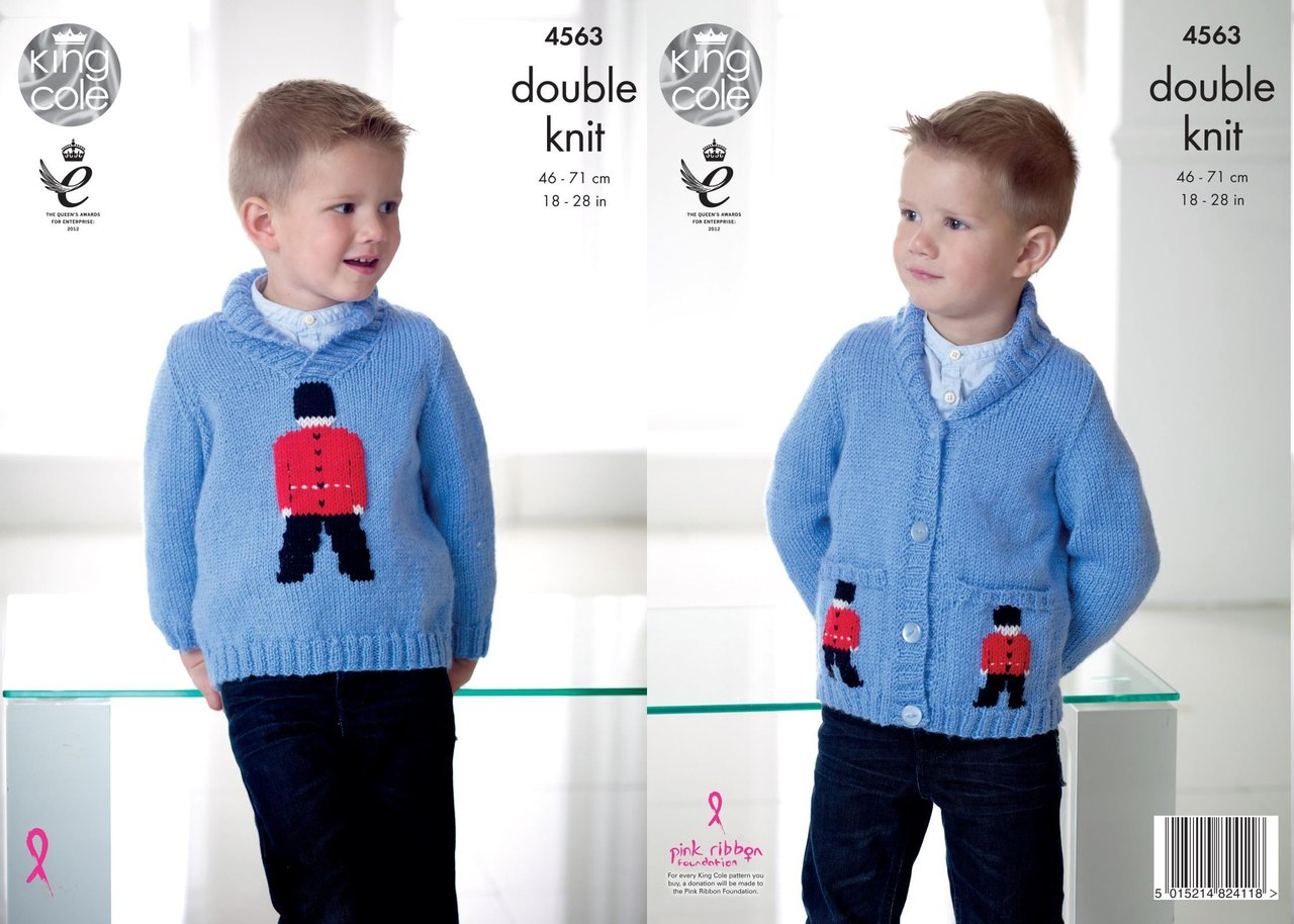 Boy Knitting Patterns King Cole 4563 Knitting Pattern Boys Childrens Soldier Sweater And Cardigan King Cole Pricewise Dk