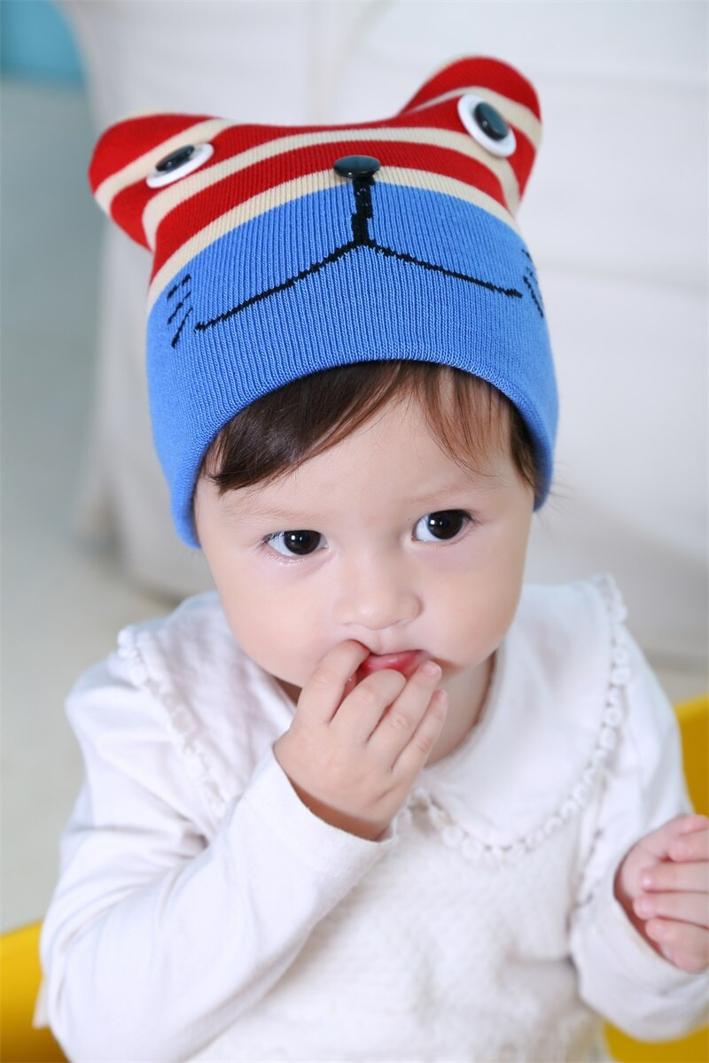 Boys Knitted Hat Patterns Us 38 New Fashion Winter Newborn Girl Boy Cat Pattern Striped Knitted Hat Childrens Hats Lovely Ba Hat 5 Color In Hats Caps From Mother Kids