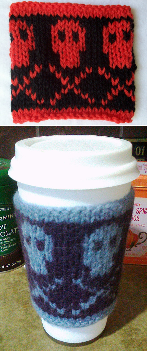 Cable Knit Coffee Cozy Pattern Pirate Punk And Other Skull Motif Knitting Patterns In The Loop