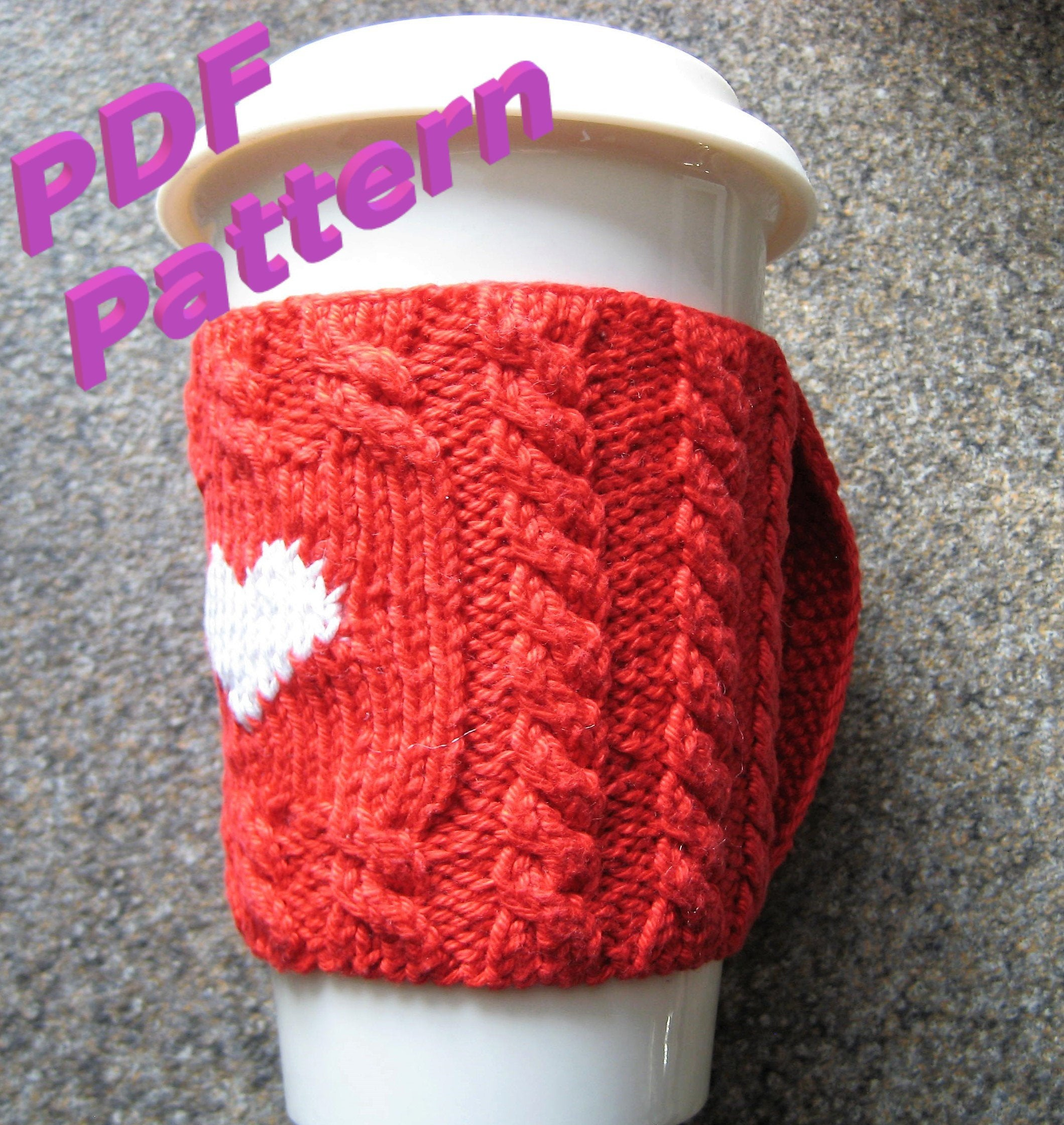 Cable Knit Coffee Cozy Pattern Reusable Coffee Mug Valentines Knitting Pattern Cozy Cable Knitted Tea Cosy Knit Chart Heart Cup Starbucks Sleevepdf Downloads