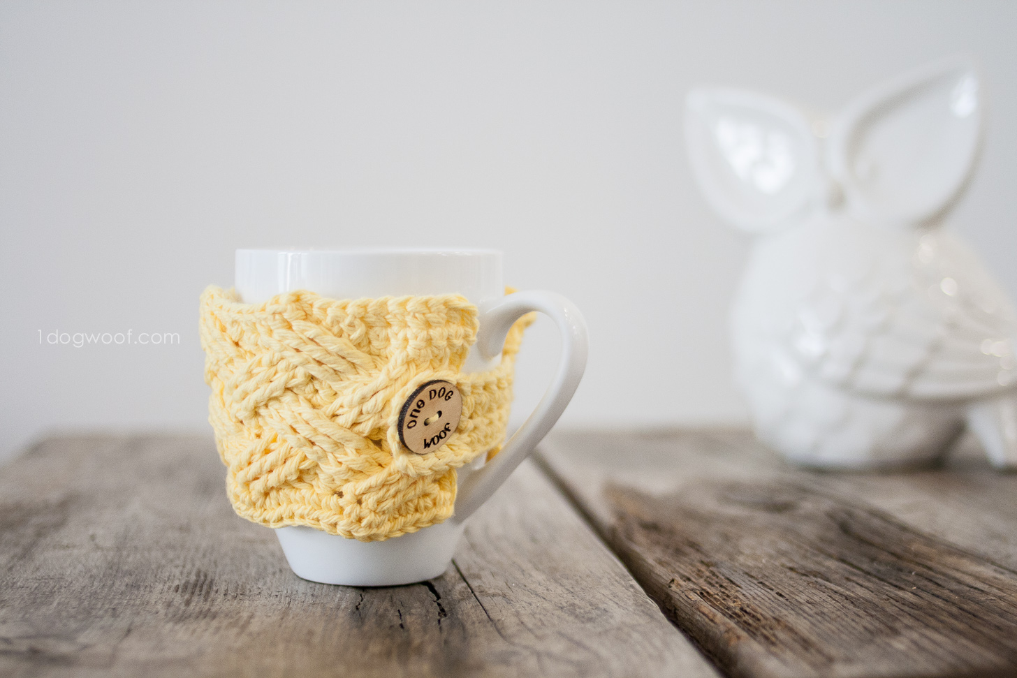 Cable Knit Coffee Cozy Pattern Woven Cables Mug Cozy Crochet Pattern One Dog Woof