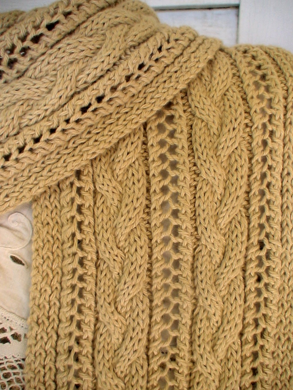 Cable Knit Scarf Pattern Free Cable And Lace Hooded Scarf