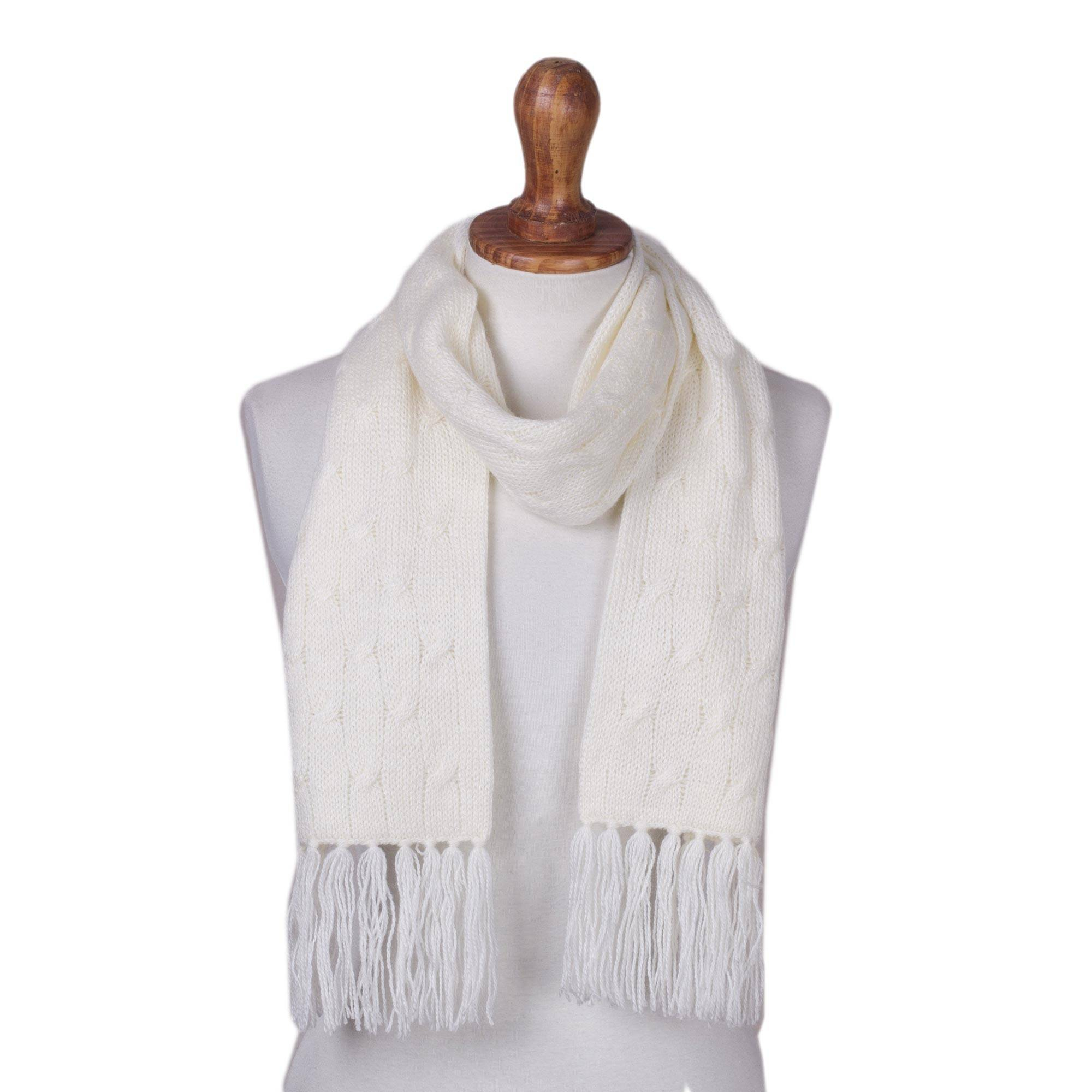 Cable Knitted Scarf Pattern White Unisex Acrylic Cable Knit Scarf From Peru Soft Winter White