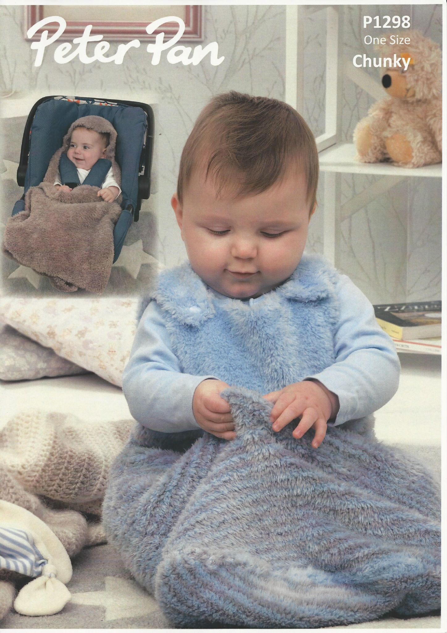Car Seat Knitted Blanket Pattern Peter Pan Snuggle Bag And Car Seat Blanket Knitting Pattern In Precious Chunky P1298