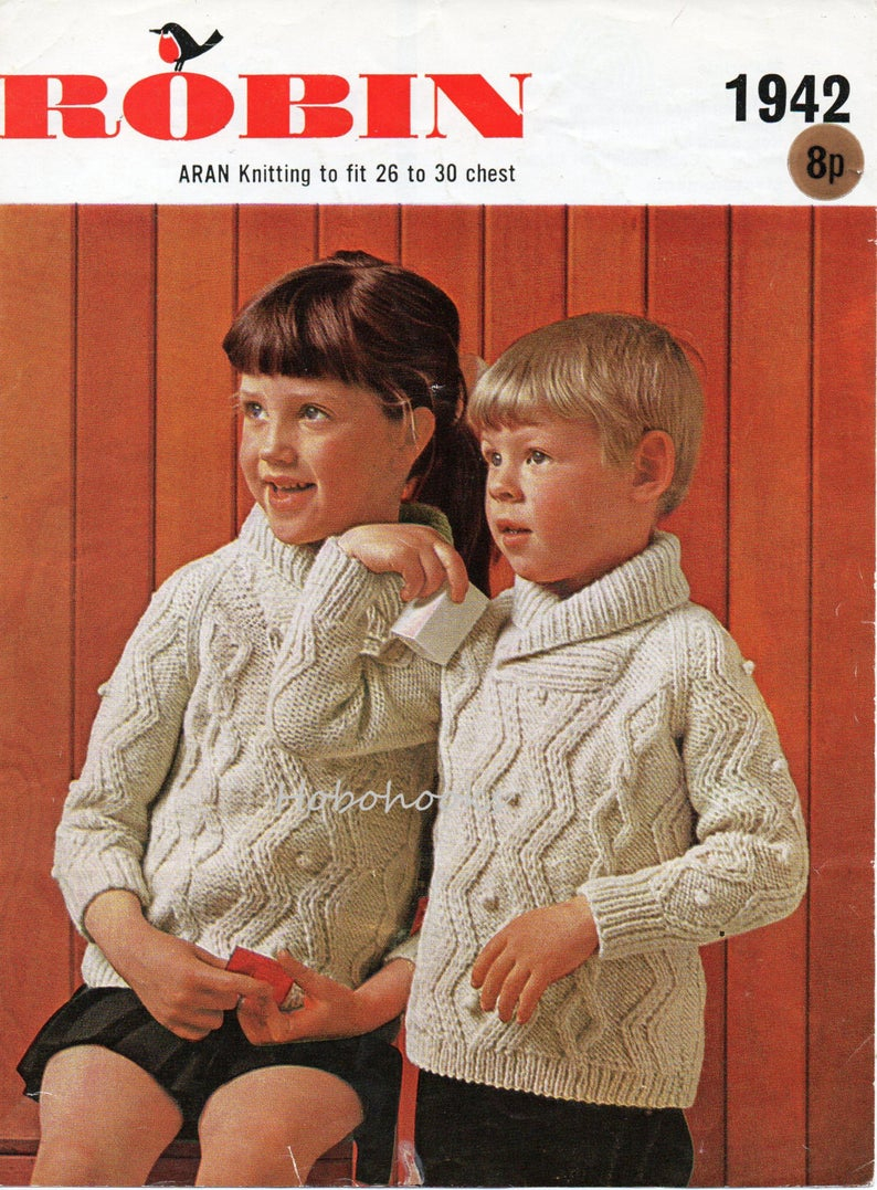 Childrens Aran Knitting Patterns Vintage Childrens Aran Sweater Knitting Pattern Pdf Shawl Collar Cable Jumper 26 30 Inch Aran Worsted 10ply Pdf Instant Download