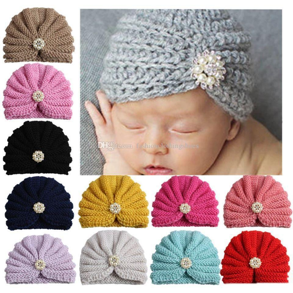 Child's Knitted Hat Pattern 2018 2018 Fashion Ba Girls Knitted Hat Faux Pearls Beads Child Headwear Toddler Kids Warm Beanies Turban Hats Children Hats From