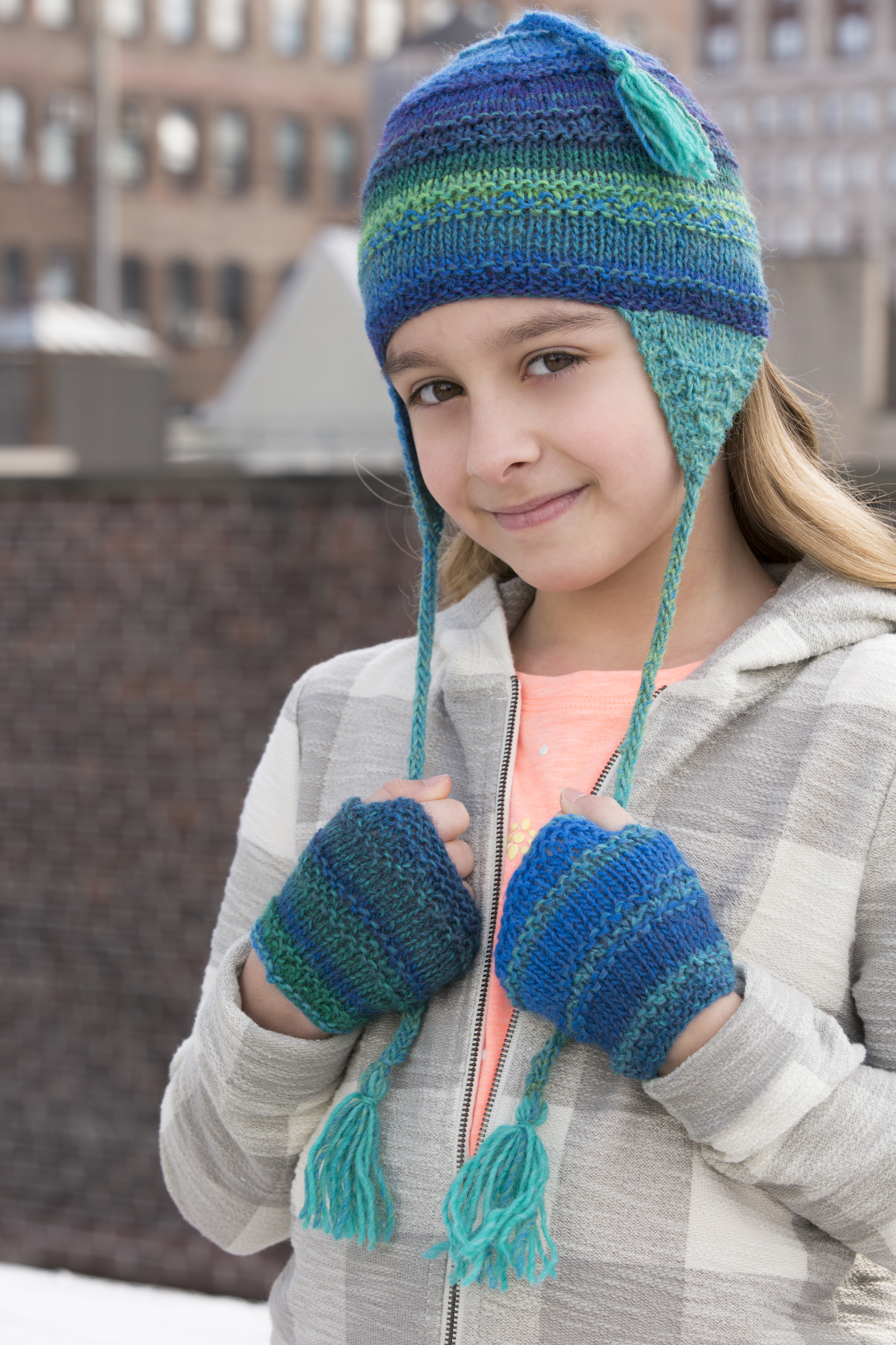 Child's Knitted Hat Pattern Childs Earflap Hat Wristwarmers In Navajo Tahki Stacy Charles