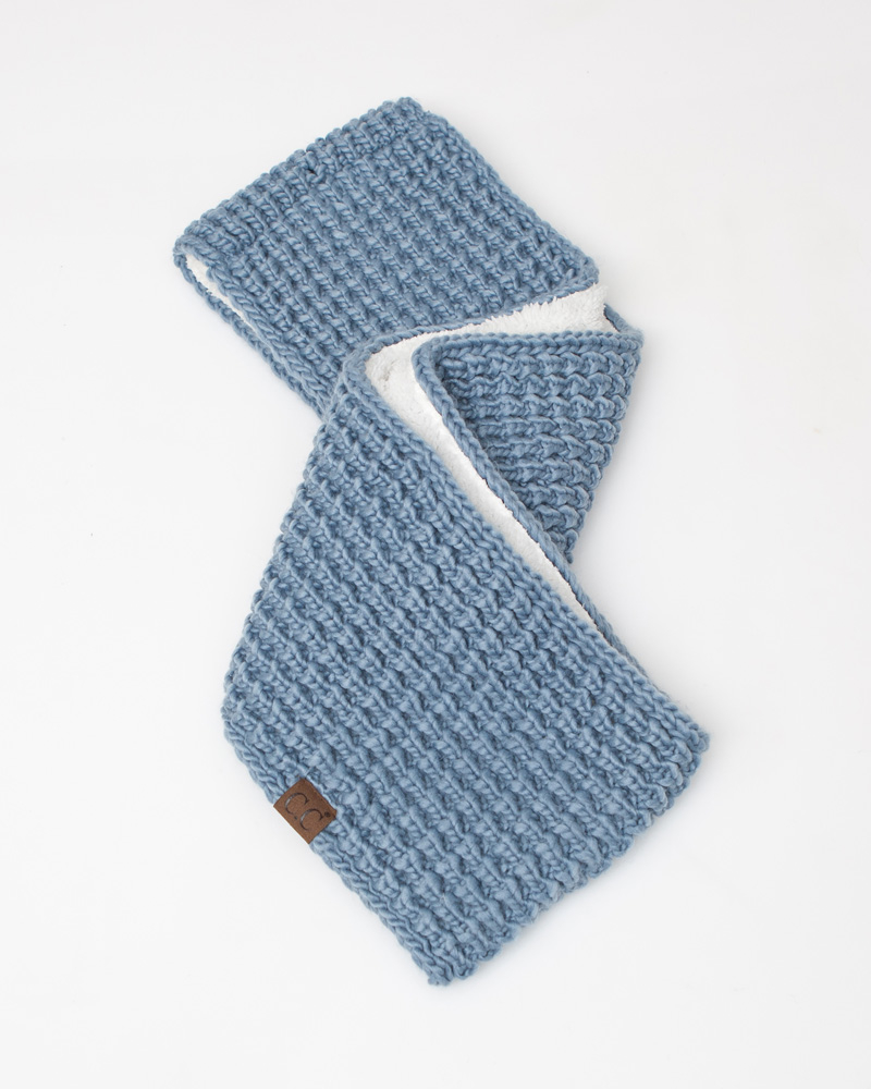 Chunky Knit Infinity Scarf Pattern Faux Sherpa Chunky Knit Infinity Scarf In Denim Blue