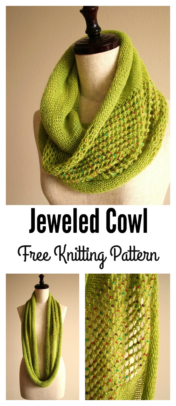 Cowl Scarf Knit Pattern Lace Jeweled Cowl Free Knitting Pattern