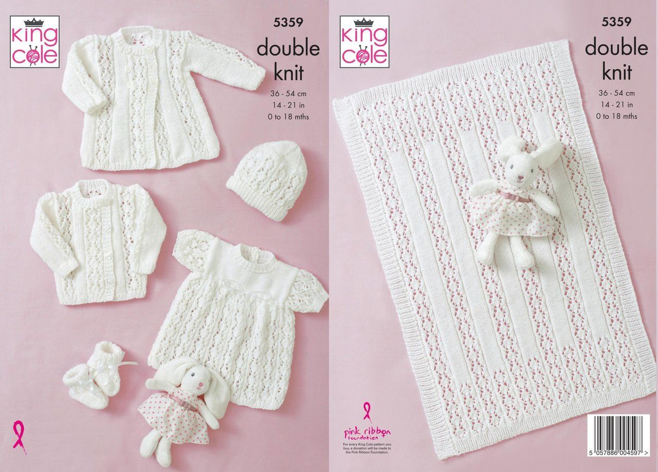 Dk Knitting Patterns King Cole 5359 Ba Dk Knitting Pattern Jacket Coat Angel Top Bootees And Blanket