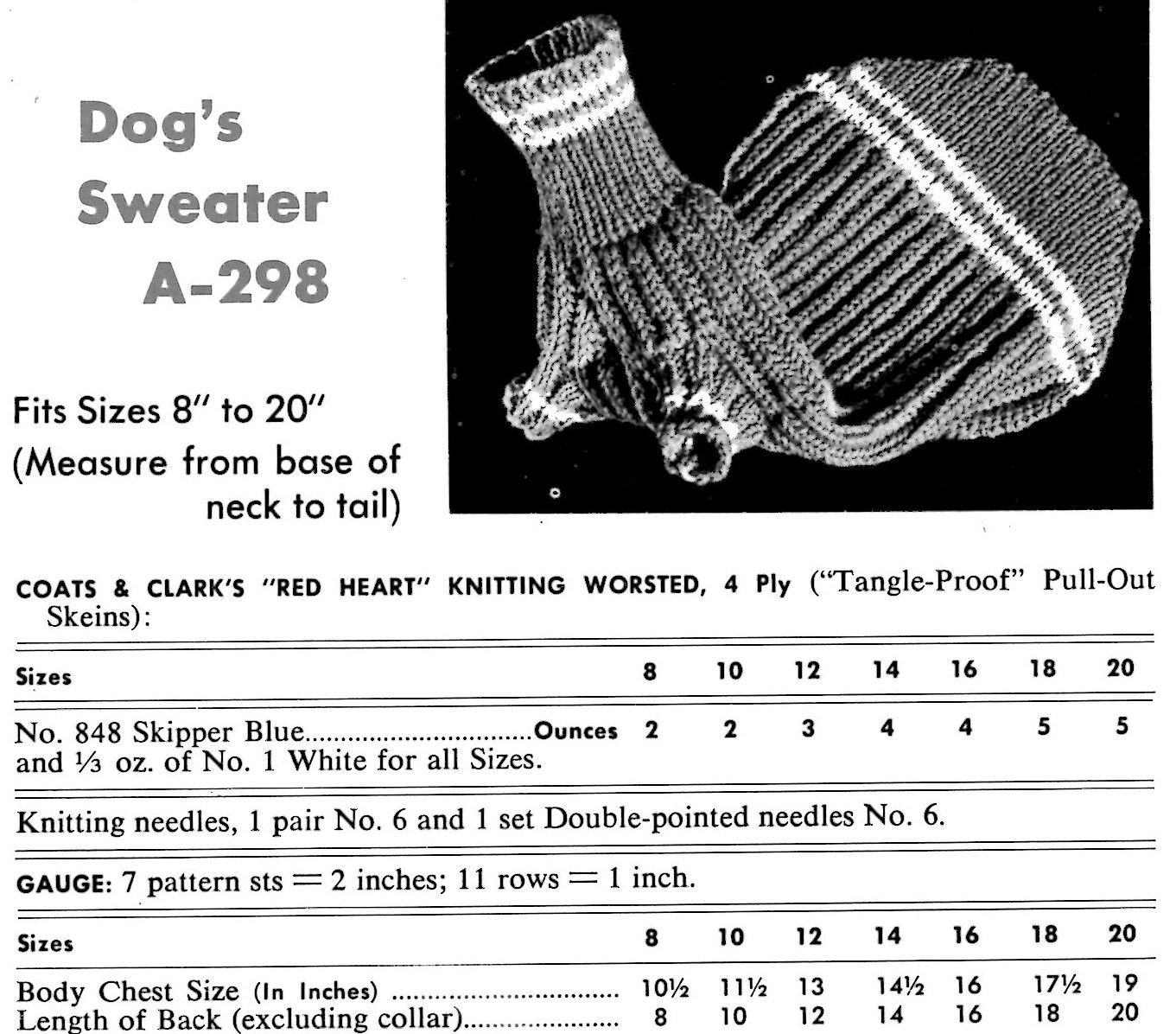 Dog Sweater Knitting Patterns Dog Sweater Knitting Pattern Instructions From A Vintage Coats And