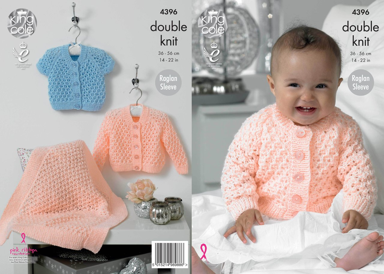 Double Knitting Baby Patterns King Cole 4396 Knitting Pattern Cardigans And Blanket In King Cole Ba Glitz Dk