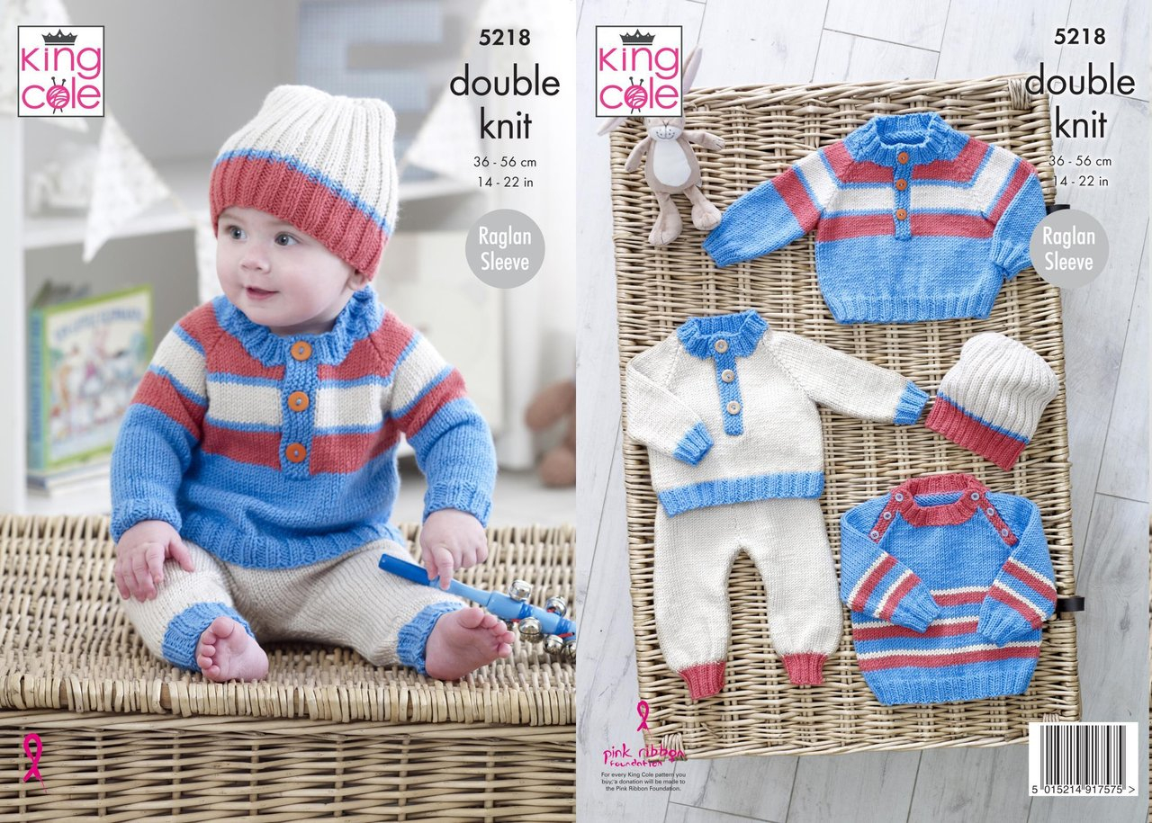 Double Knitting Baby Patterns King Cole 5218 Knitting Pattern Ba Raglan Sweaters Pants And Hat In Cherished Dk