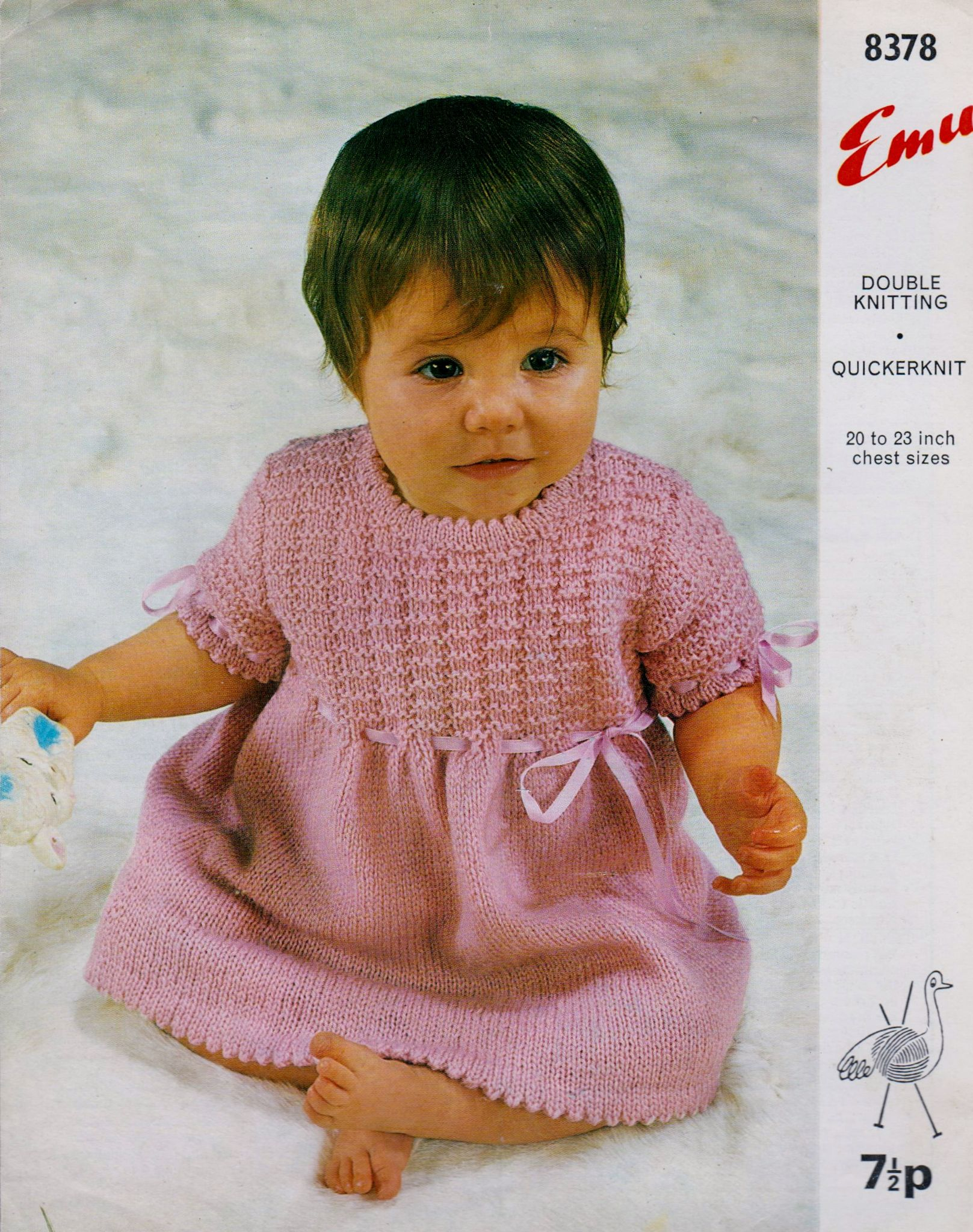 Double Knitting Baby Patterns Original Vintage Knitting Pattern Emu 8378 Ba Dress With Short Sleeves