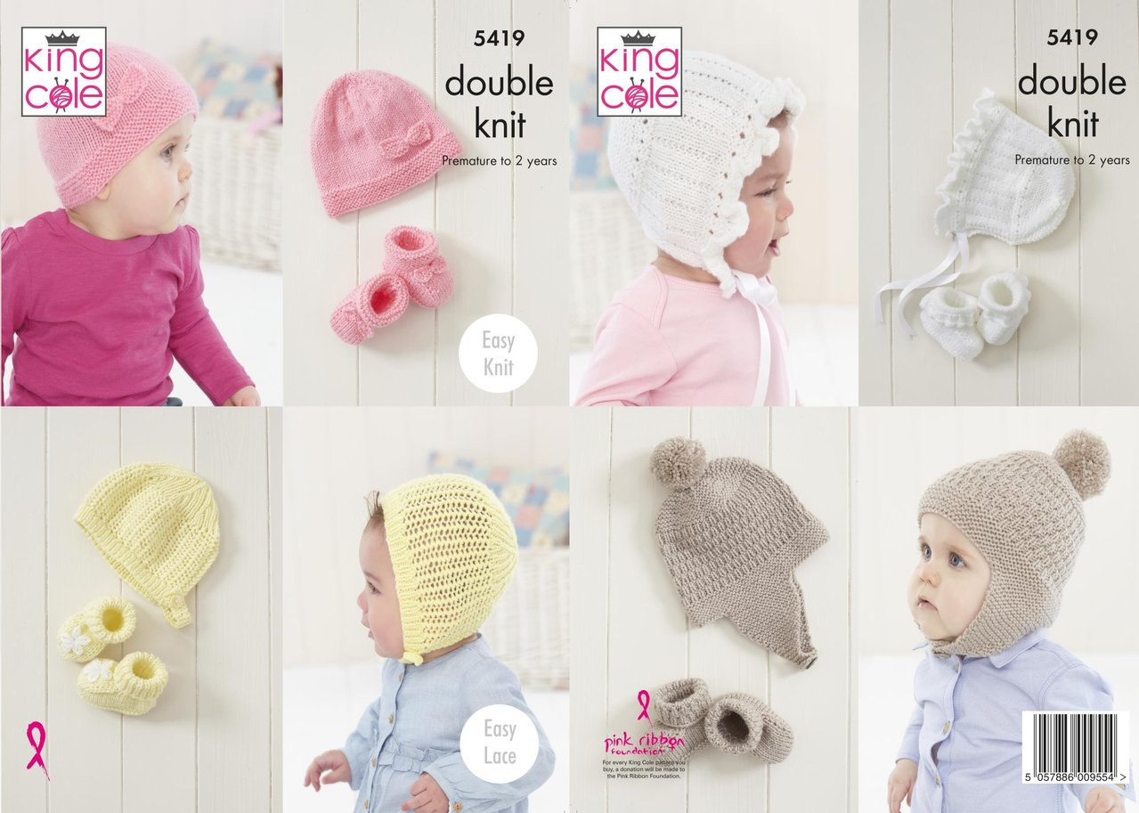 Double Knitting Hat Pattern King Cole 5419 Knitting Pattern Ba Easy Knit Hat And Bootee Sets In King Cole Comfort Dk