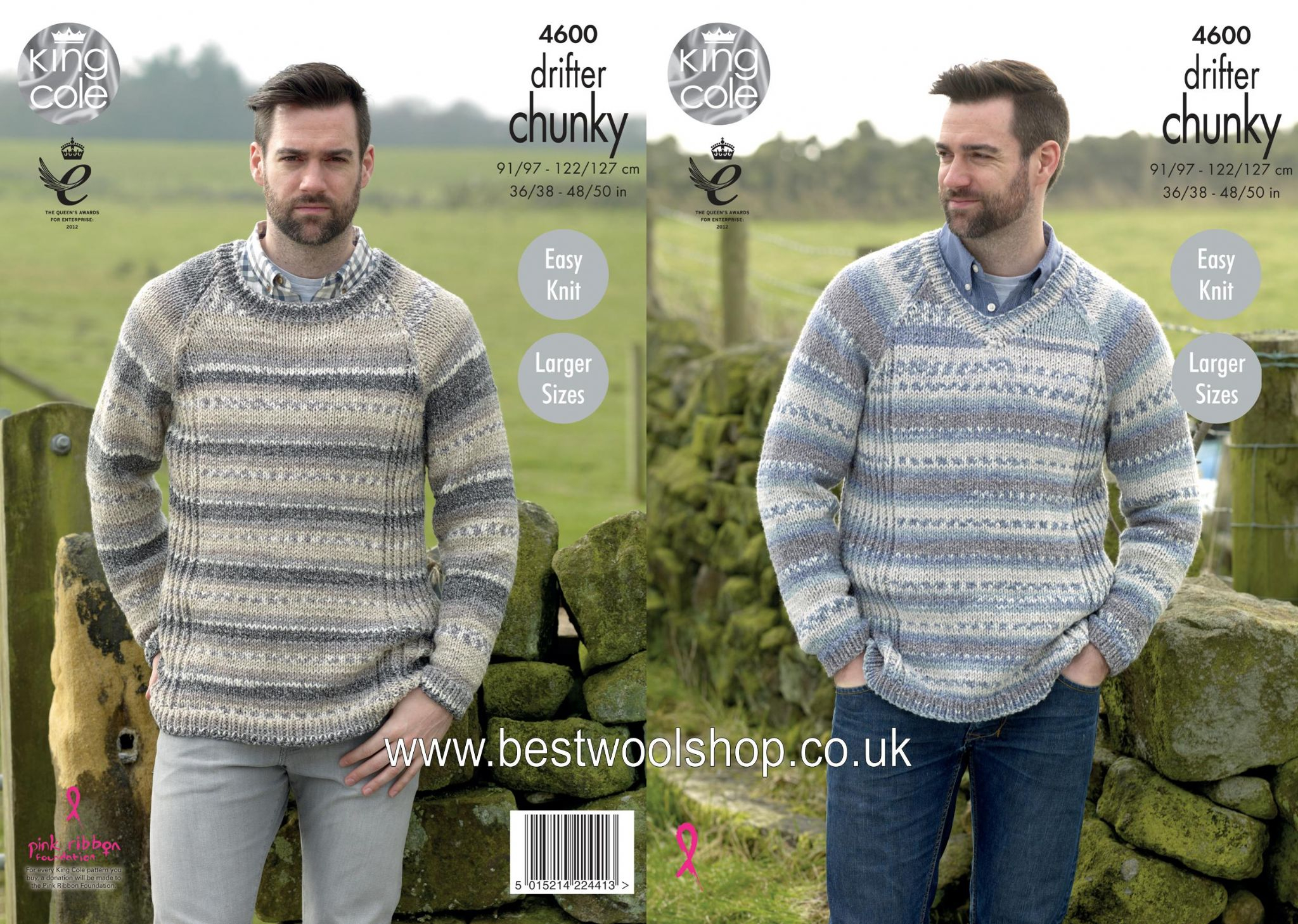 Easy Jumper Knitting Pattern 4600 King Cole Drifter Chunky Easy Knit Mens Round V Neck Sweater Knitting Pattern To Fit Chest 36 To 50