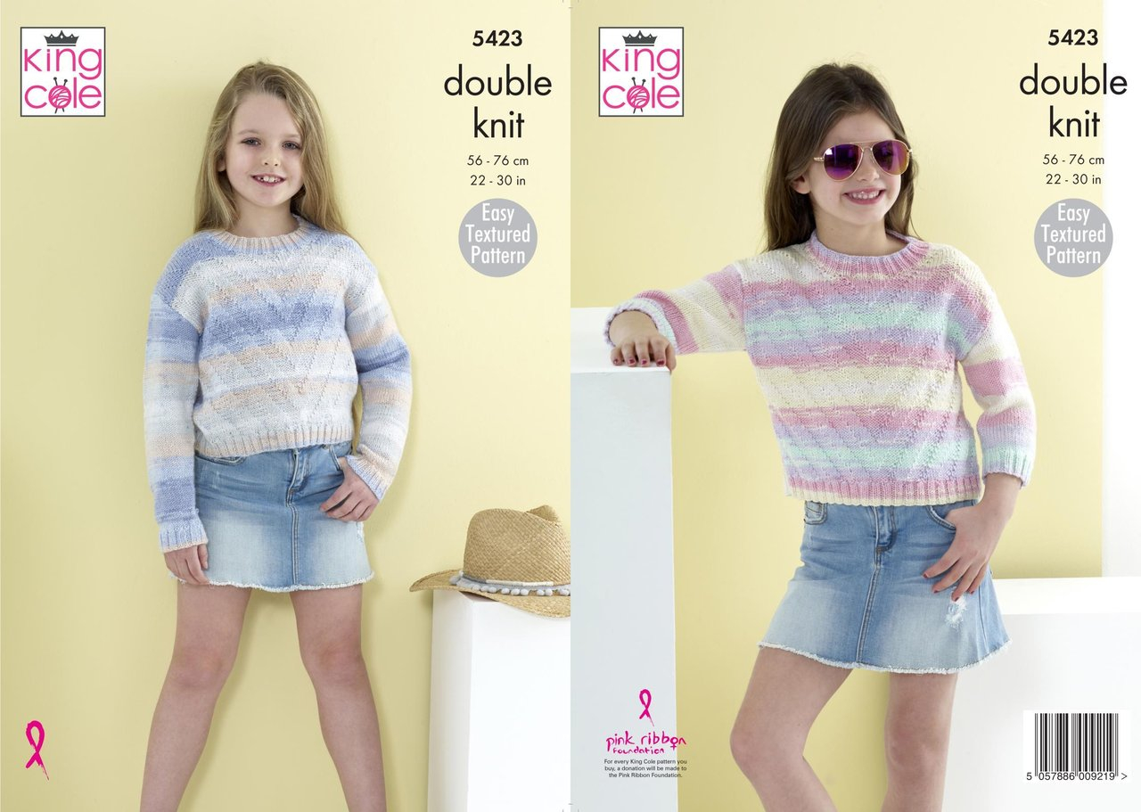 Easy Jumper Knitting Pattern King Cole 5423 Knitting Pattern Girls Easy Textured Pattern Sweaters Jumpers In King Cole Beaches Dk