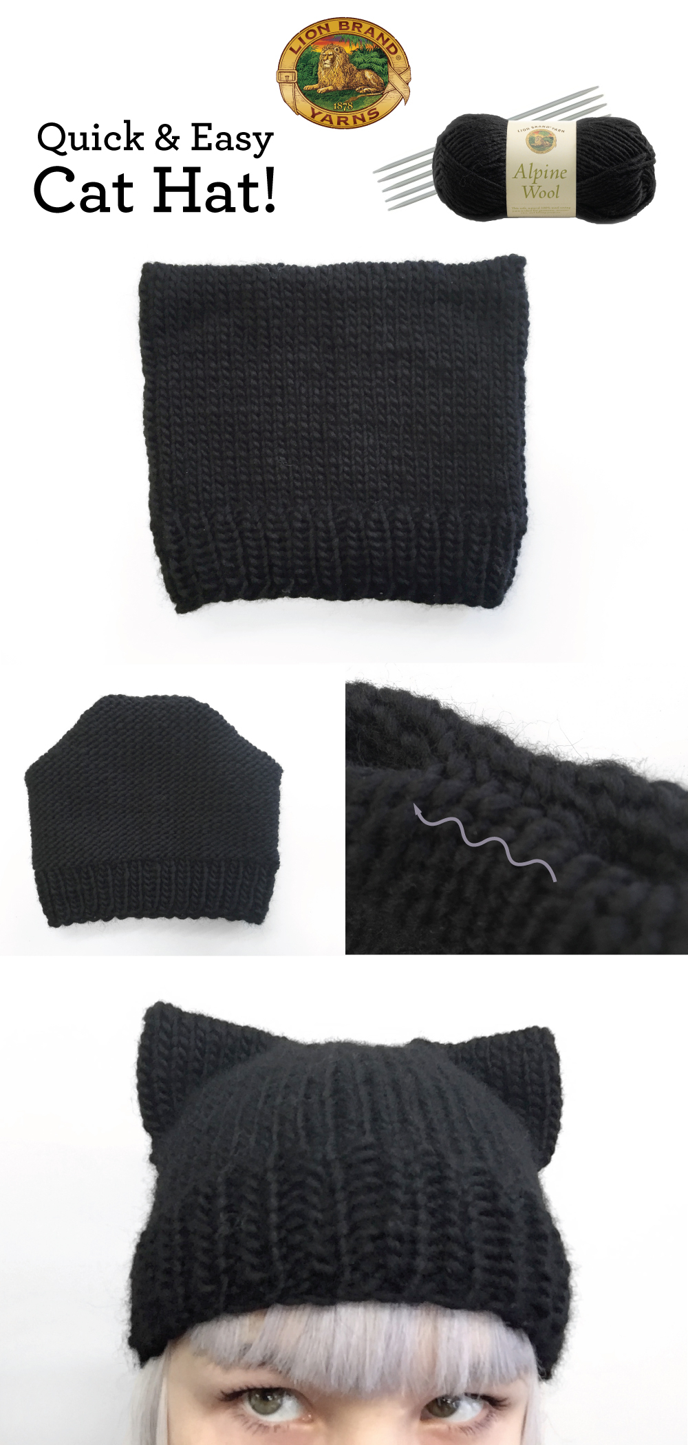 Easy Knit Hat Pattern For Beginners Knit A Quick Easy Cat Hat Lion Brand Notebook