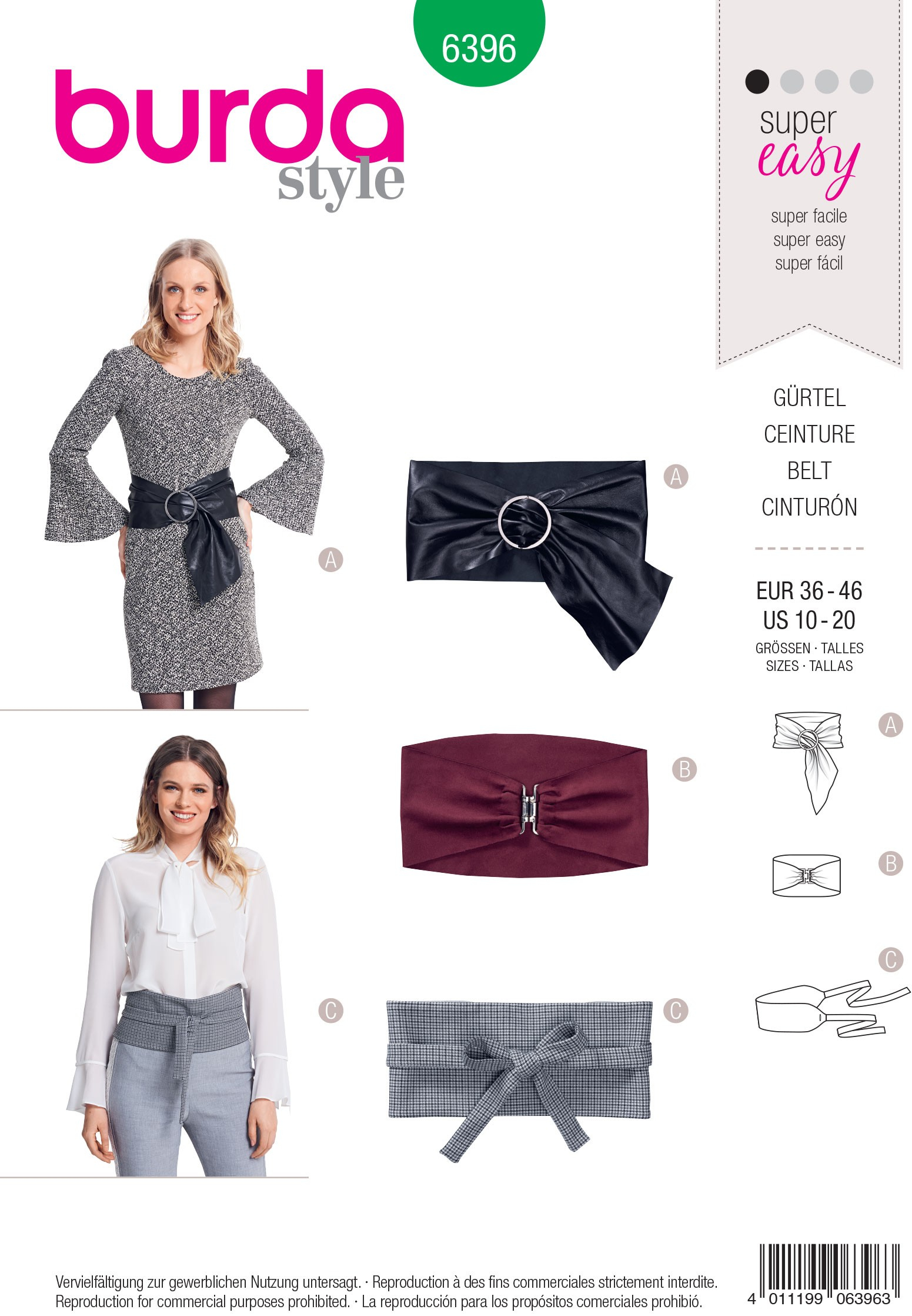 Fashionable Knitting Patterns Uk Burda Style Misses Fashionable Belt Variations Sewing Pattern 6396