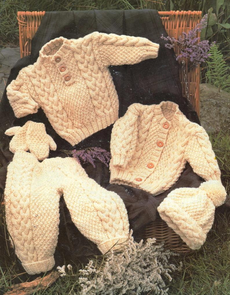 Free Aran Baby Knitting Patterns Pdf Knitting Patternba Knitting Pattern5 In 1 Patternaran Sweater Mitts Hat Trousers Cardigancablesdigital Download Pdf Post Free
