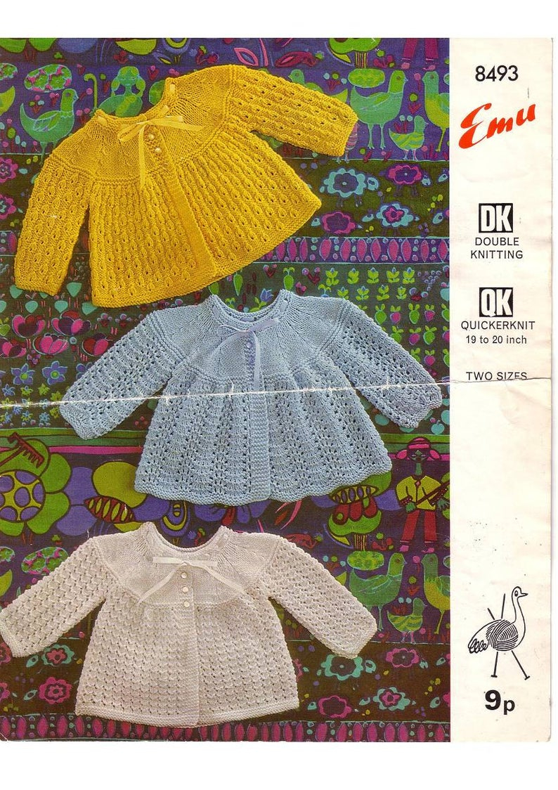 Free Baby Knitting Patterns Double Knit Emu 8493 Vintage Knit Pattern For 3 Styles Ba Matinee Coats Etsy