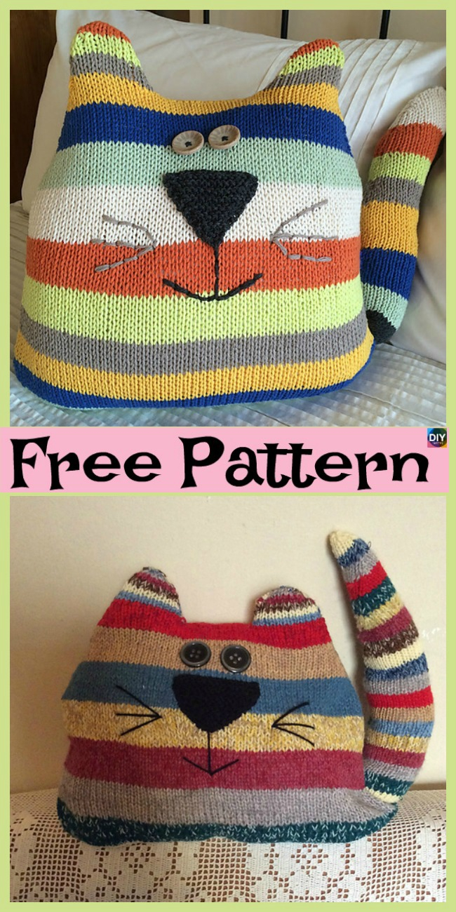Free Cushion Knitting Patterns Adorable Knit Cat Cushion Free Patterns Diy 4 Ever
