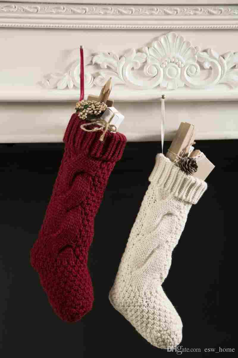 Free Knit Christmas Stocking Pattern Christmas Party Santa Claus Elf Shoe Boots Candy Gifts Bag Stocking Xmas Knitted Crochet Thigh High Stockings Gift