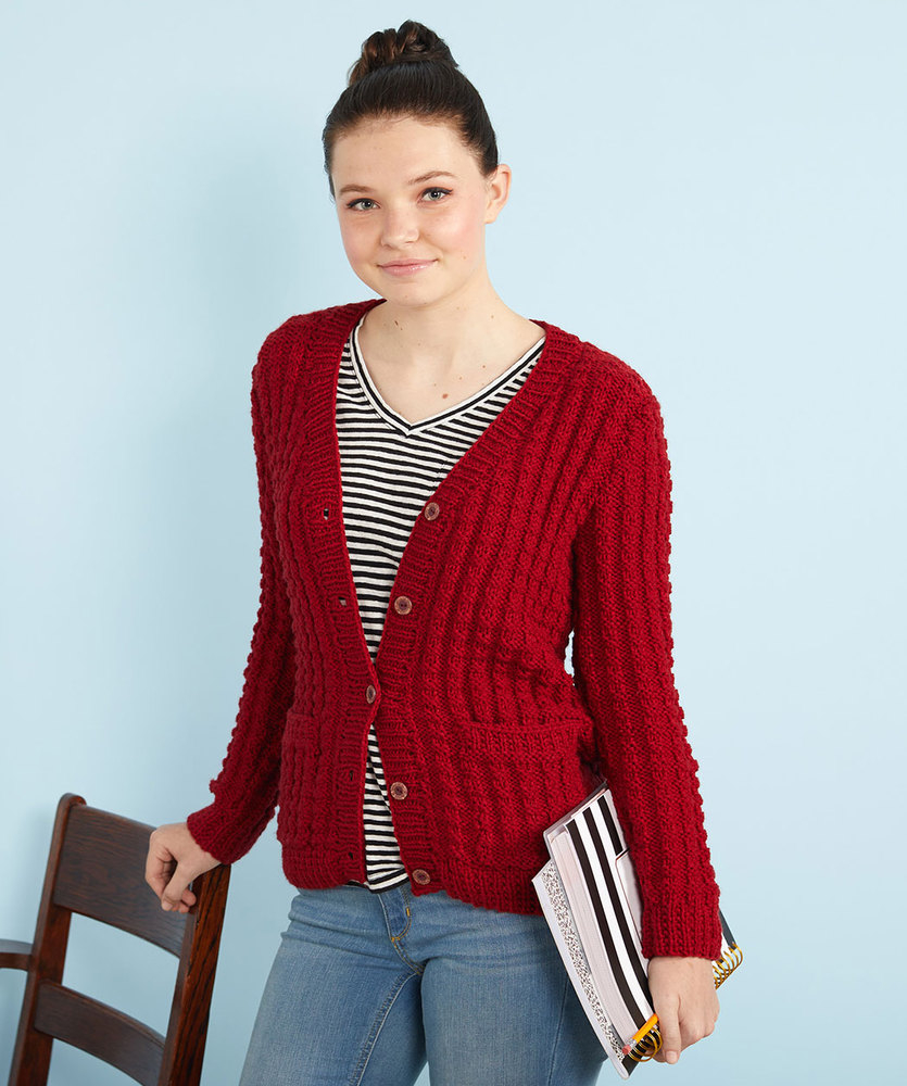 Free Knitted Cardigan Patterns Chillin Out Knit Cardigan Red Heart