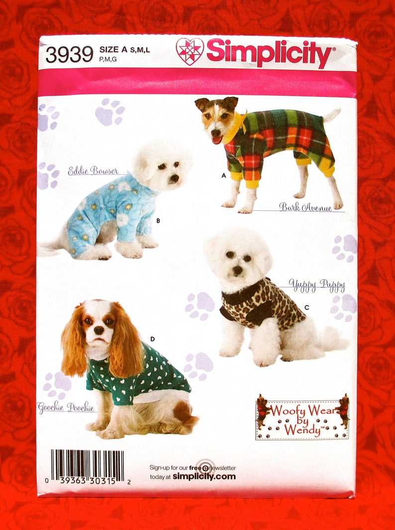 Free Knitting Pattern For Small Dog Coat Simplicity Sewing Pattern 3939 Puppy Dog Coats Pet Knit Clothing Sizes Small Medium Large Diy Canine Fall Winter Fashion Jackets Uncut