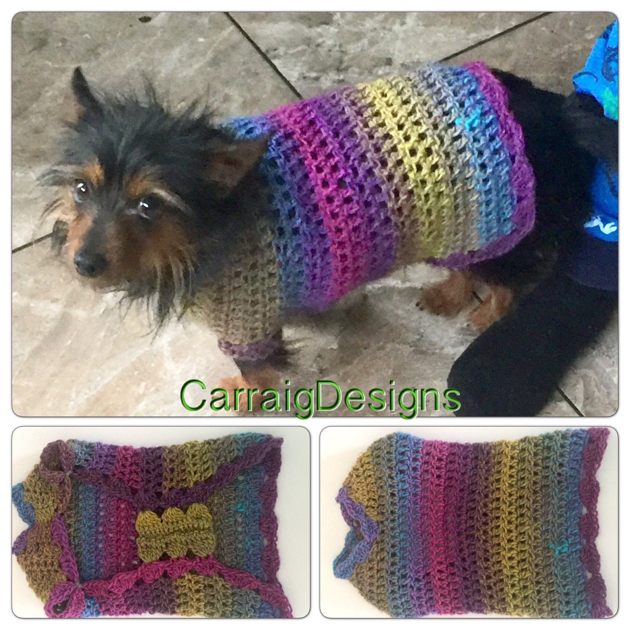 Free Knitting Pattern For Small Dog Coat Small Dog Hippy Coat Sweater Costume Dress Up Unique Designer Hand Crochet Knit Hippie Boho Rainbow Gift Accessories Puppy Clothes Matching