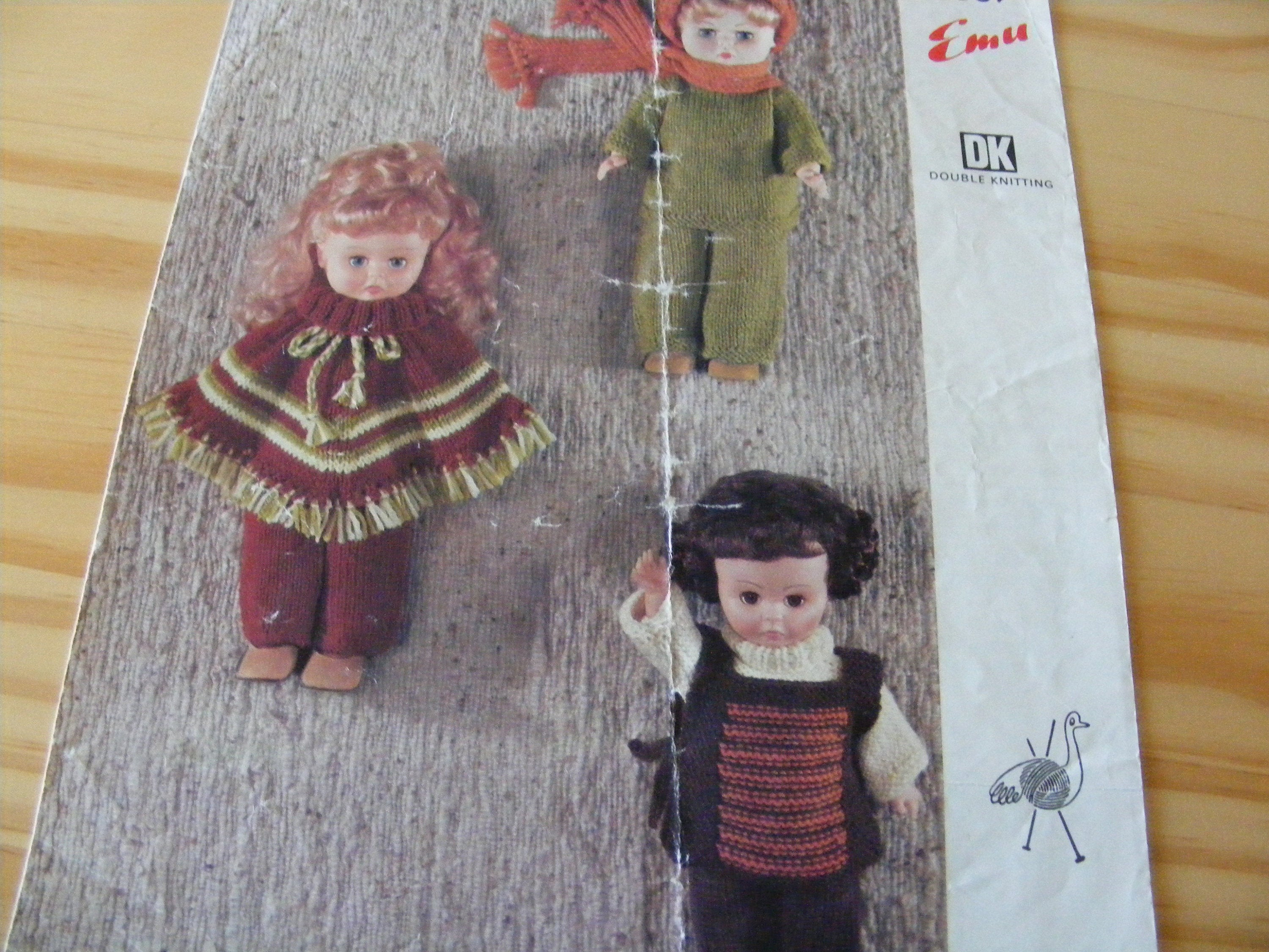 Free Knitting Patterns For 14 Inch Doll Clothes 60s70s Dolls Clothes Vintage Original Emu 6689 Paper Knitting Pattern 14 Inch Dolls Sweaters Trousers Tabard Hat Scarf Poncho In Dk