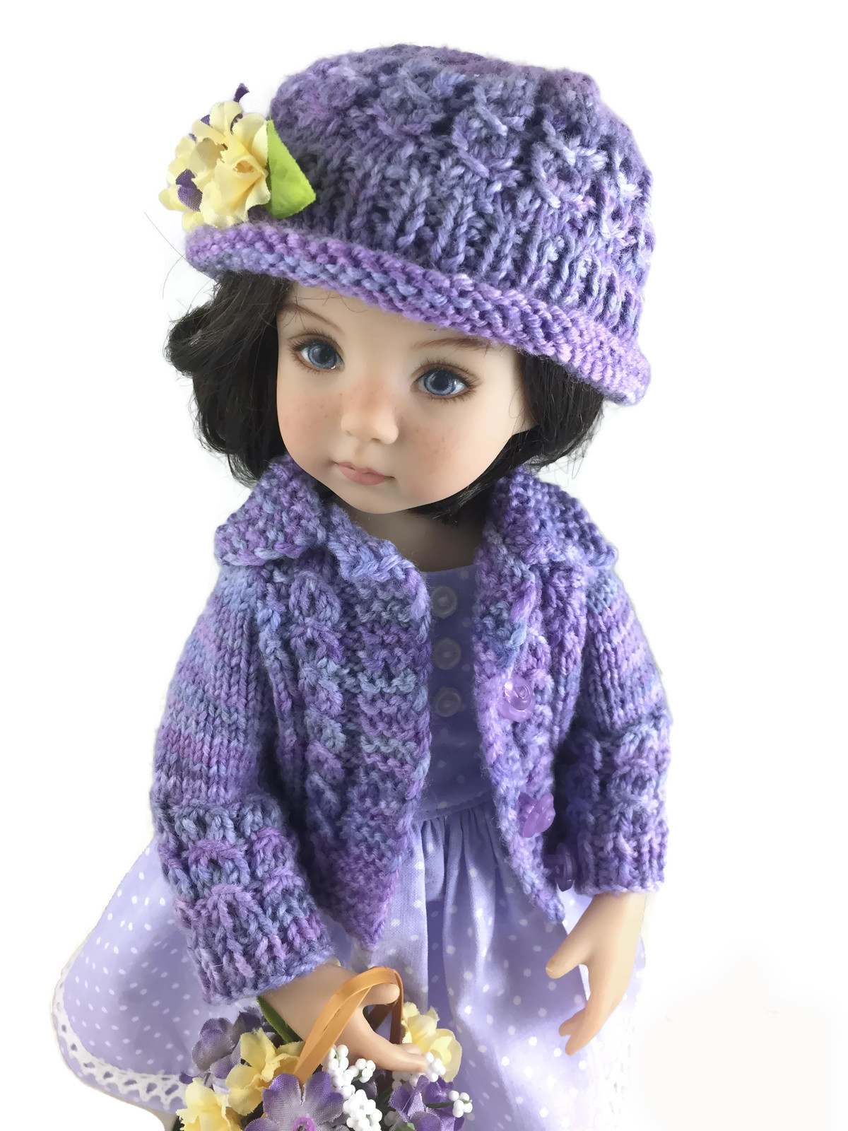 Free Knitting Patterns For Dolls Hats Eyelet Cable Bundle Cardigan And Hat To Fit 13 Inch Dolls Pdf Knitting Pattern