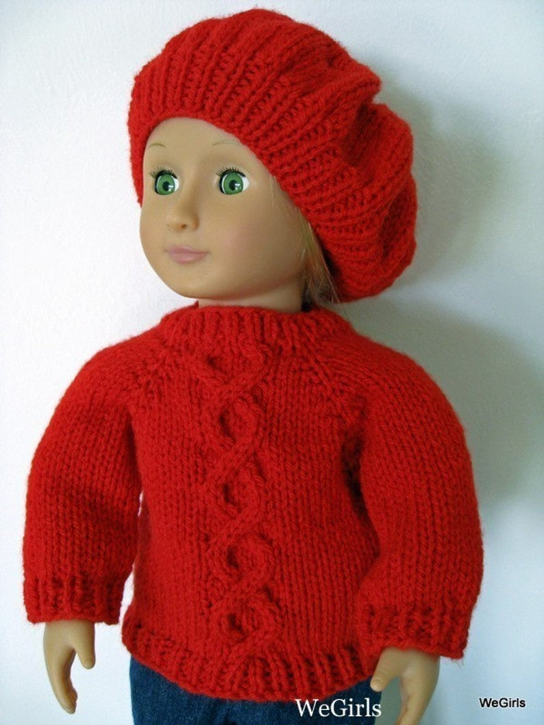 Free Knitting Patterns For Dolls Hats Knitting Pattern For 18 Inch American Girl Doll Twisted Cable Sweater And Slouch Hat Instant Download Now Available