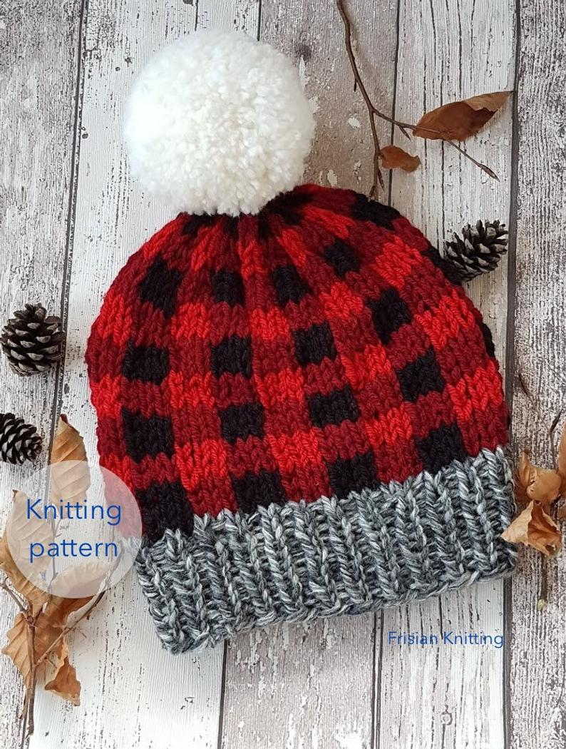 Free Knitting Patterns For Toques Plaid Beanie Plaid Hat Knitting Pattern Fair Isle Pattern Mountain Toque Christmas Toque