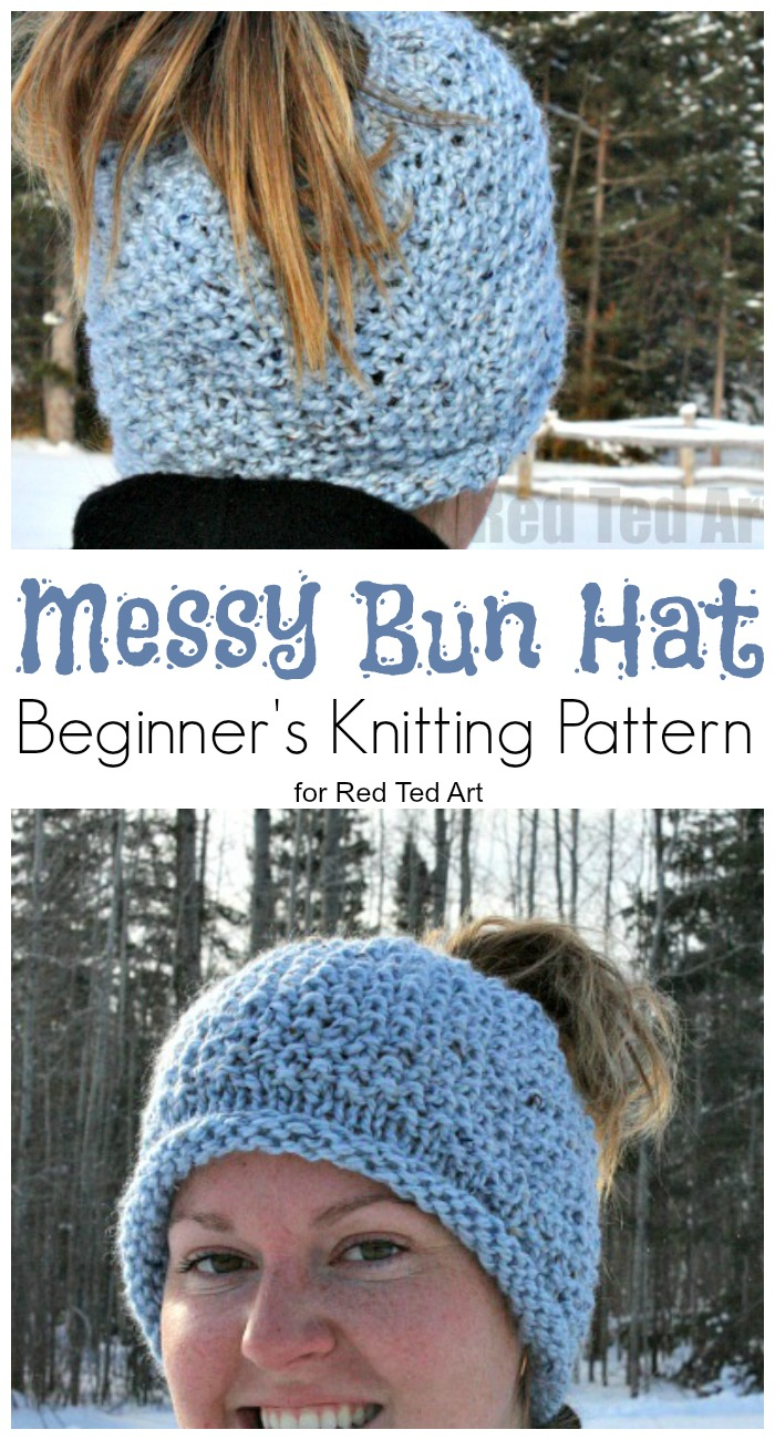 Free Knitting Patterns For Toques Seed Stitch Messy Bun Hat Free Pattern Red Ted Art