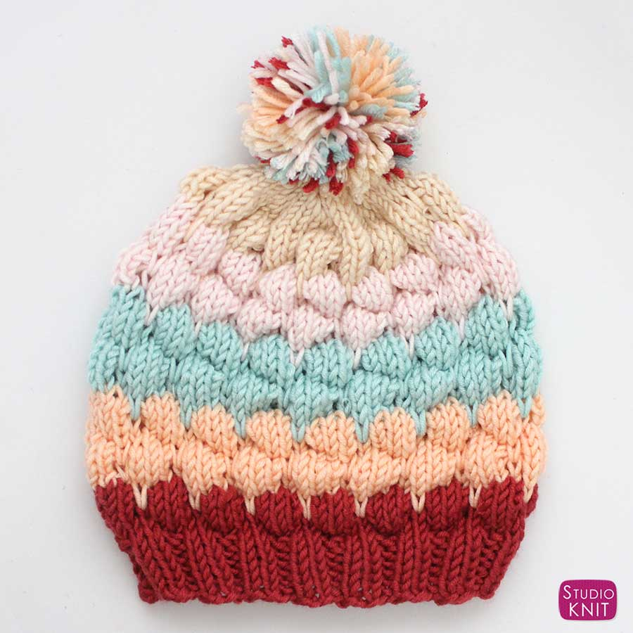 Free Patterns For Knitted Hats Bubble Beanie Hat Knitting Pattern Studio Knit
