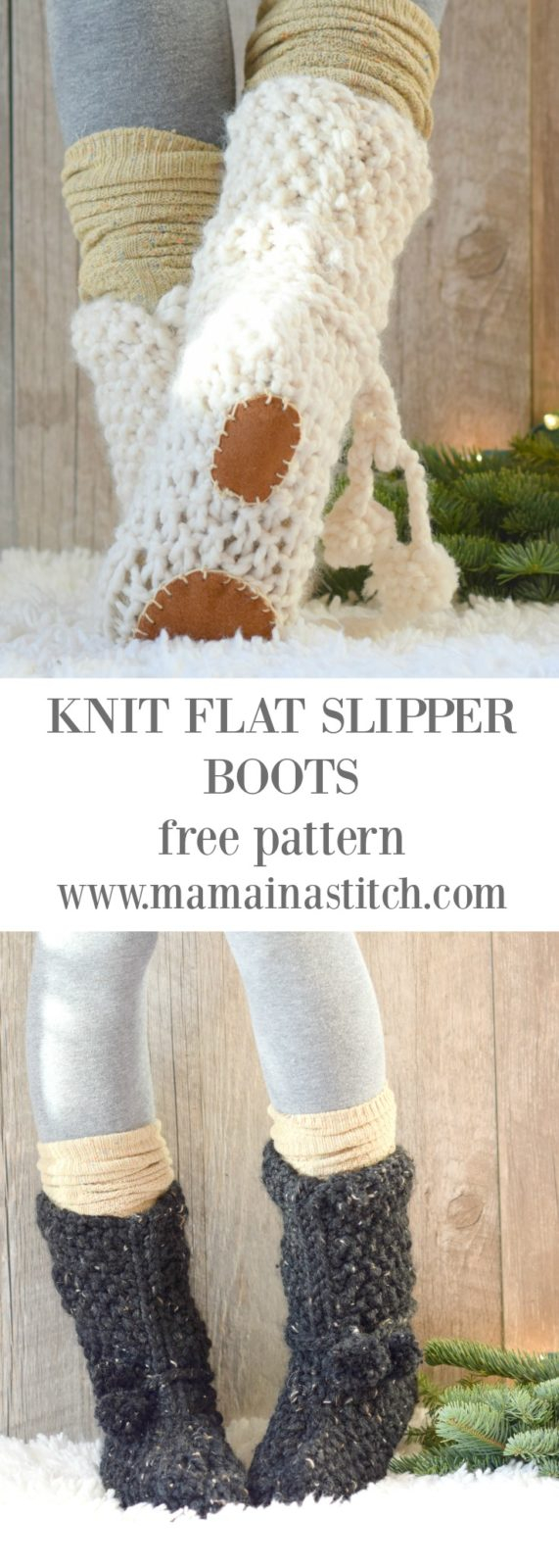 Free Patterns For Knitted Slippers Mountain Chalet Boot Slipper Knitting Pattern Knit Flat Mama In