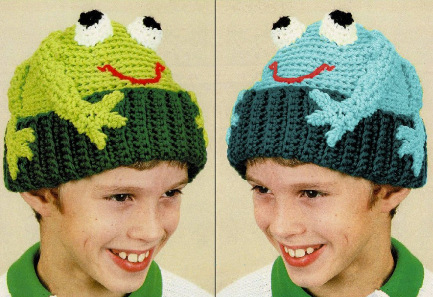 Frog Hat Knitting Pattern Vintage Crochet Pattern Kids To Adults Crocheted Frog Beanie Hat Pdf Instant Digital Download Fun Novelty Crochet Animal Hat 4 Ply
