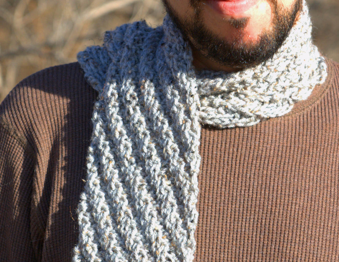 Hand Knit Scarf Pattern Fro Men Hand Knit Scarf Shetland Grey Fantasy Wool Soft Scarf